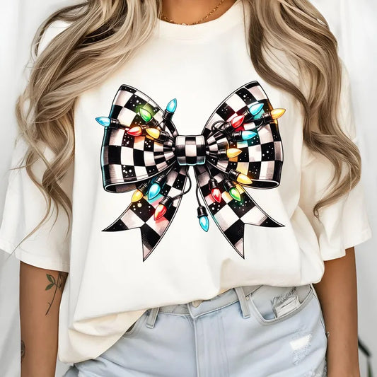 Checkered Christmas Bow Tee